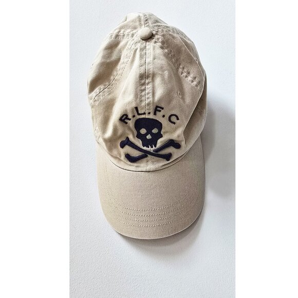 Early 2000's Ralph Lauren Polo Rugby Tan Baseball Cap with Navy Crossbones - Picture 1 of 3